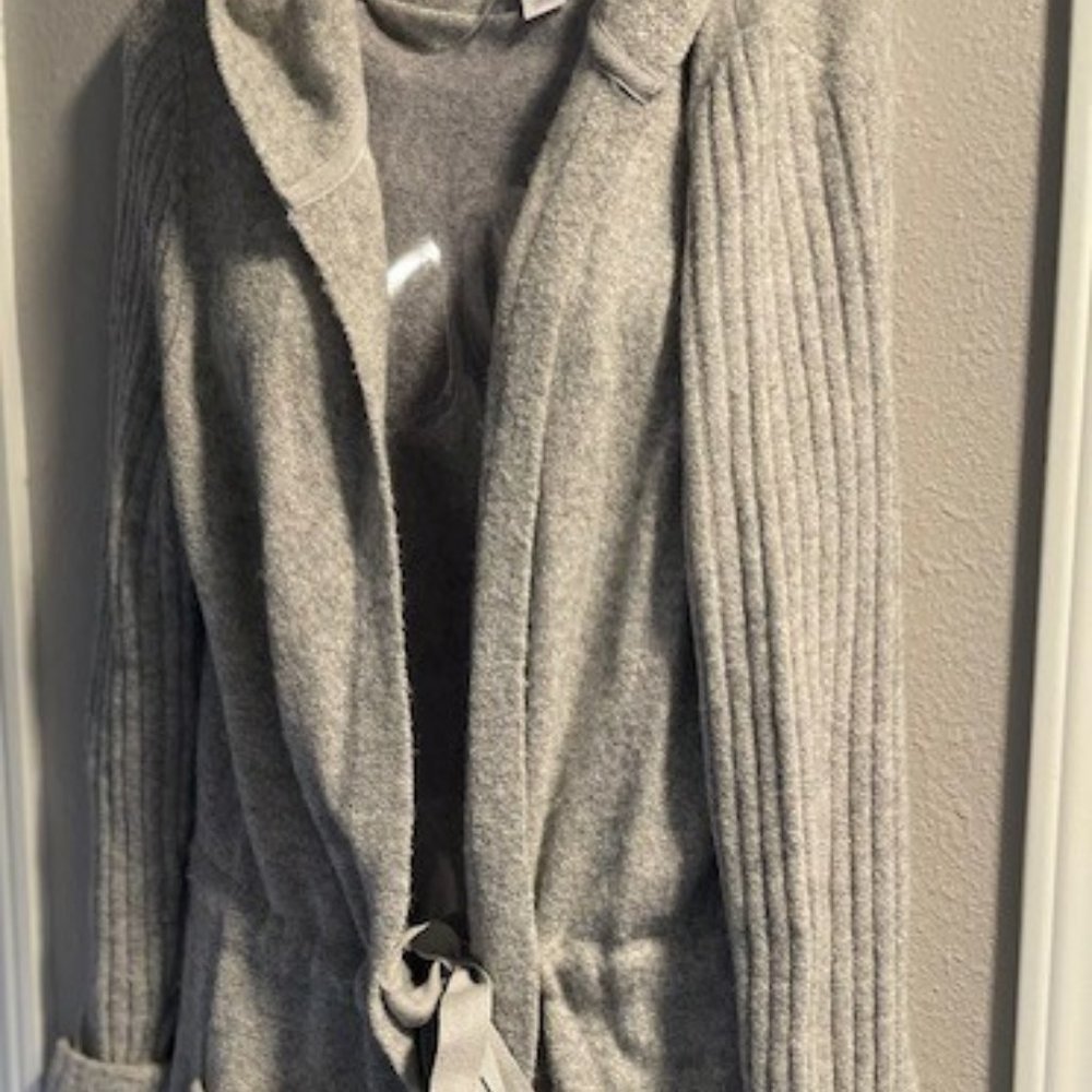 Caslon Grey Hooded Cardigan w/Pockets and Inner Tie